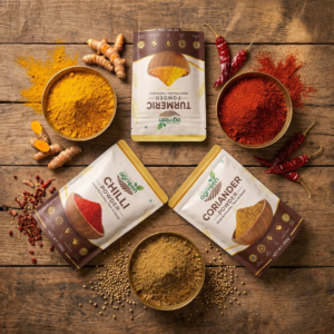 AGRREEN Lakadong Turmeric + Guntur Chilli + Coriander Combo | 100g Each | High Curcumin Pure Spices | 100% Natural & Chemical-Free | Premium Indian Spices Triple Pack