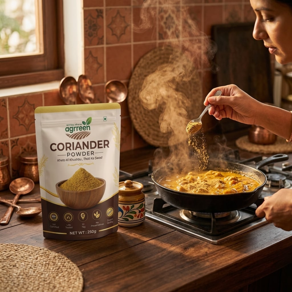 AGRREEN Coriander Powder 500g | Bulk Pure Dhaniya | Freshly Ground Farm Direct Masala FSSAI Approved | GI Tag Product