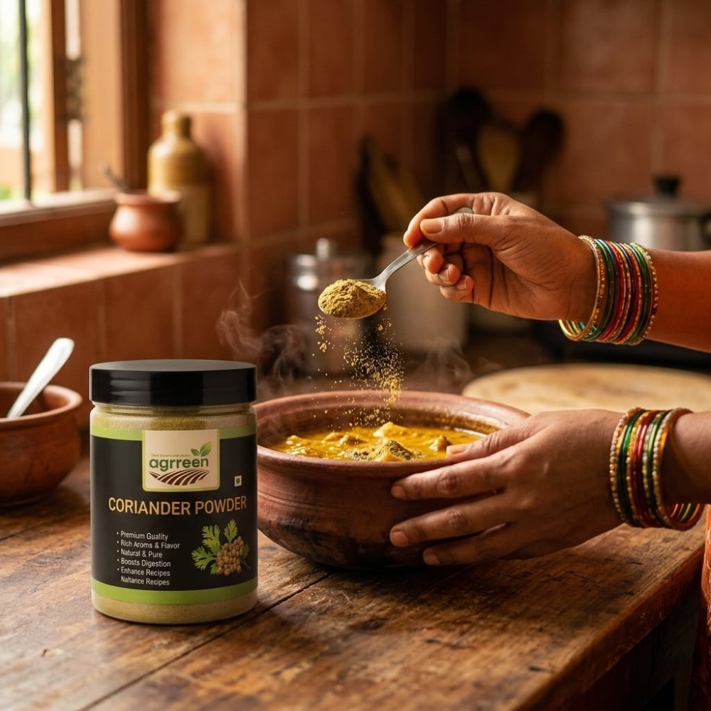 AGRREEN Coriander Powder 50g | Fresh Aromatic Dhaniya | Farm Sourced Pure Ground Masala FSSAI Certified