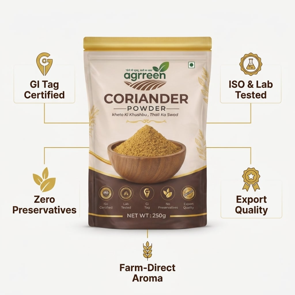 AGRREEN Coriander Powder 500g | Bulk Pure Dhaniya | Freshly Ground Farm Direct Masala FSSAI Approved | GI Tag Product