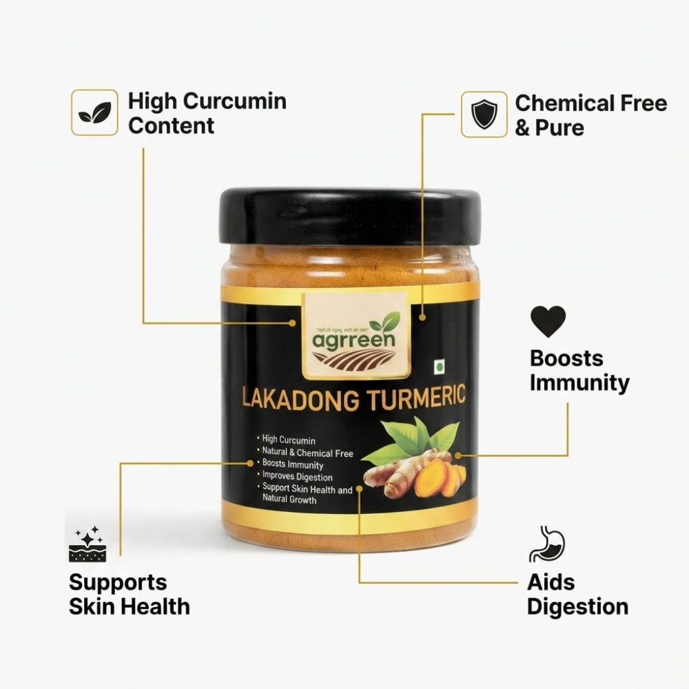 AGRREEN Lakadong Turmeric Powder 100g | GI Tag Certified Meghalaya Haldi | High Curcumin Steam Sterilised Pure Spice