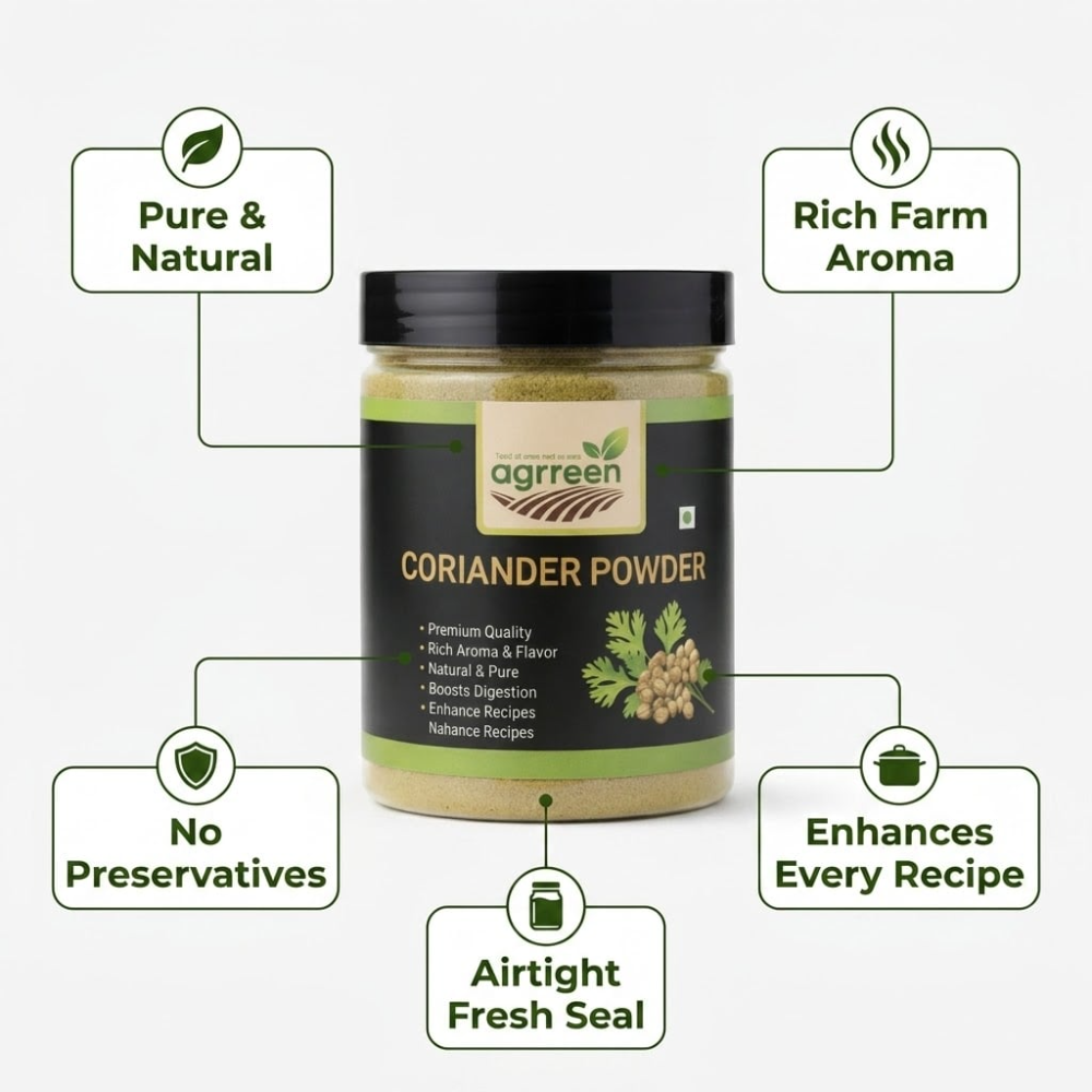AGRREEN Coriander Powder 50g | Fresh Aromatic Dhaniya | Farm Sourced Pure Ground Masala FSSAI Certified