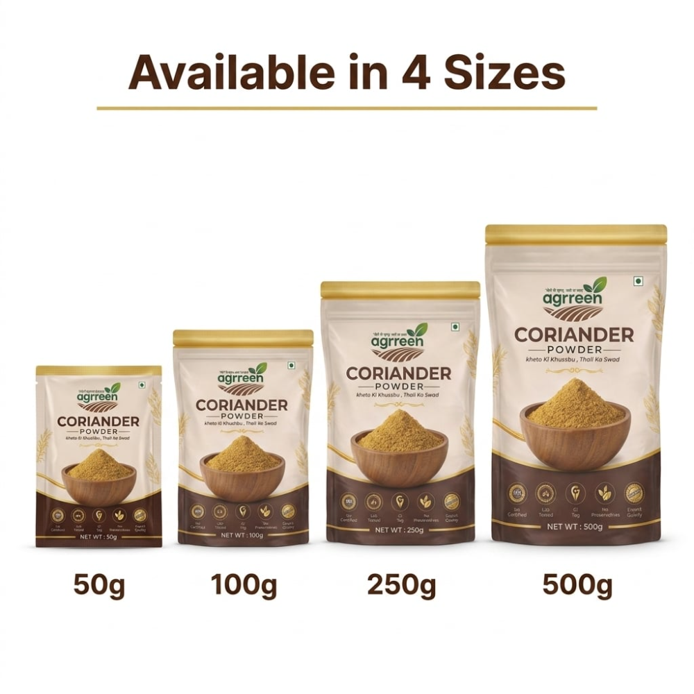 AGRREEN Coriander Powder 500g | Bulk Pure Dhaniya | Freshly Ground Farm Direct Masala FSSAI Approved | GI Tag Product