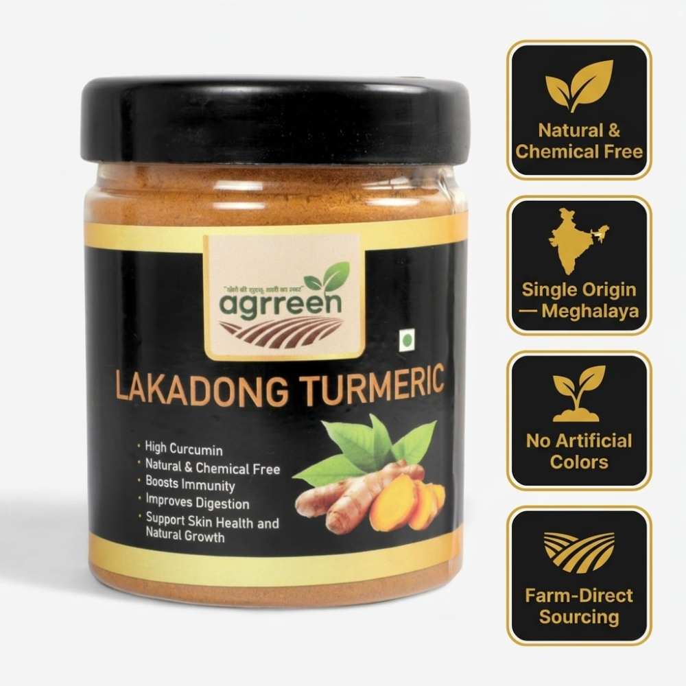 AGRREEN Lakadong Turmeric Powder 100g | GI Tag Certified Meghalaya Haldi | High Curcumin Steam Sterilised Pure Spice
