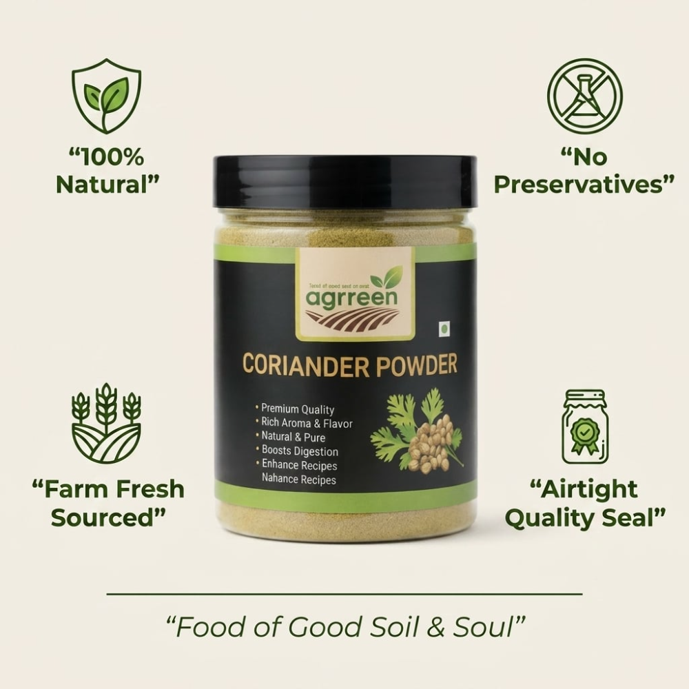 AGRREEN Coriander Powder 50g | Fresh Aromatic Dhaniya | Farm Sourced Pure Ground Masala FSSAI Certified
