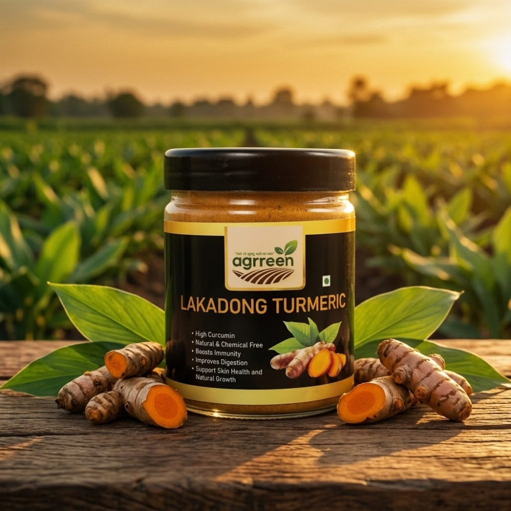 AGRREEN Lakadong Turmeric Powder 100g | GI Tag Certified Meghalaya Haldi | High Curcumin Steam Sterilised Pure Spice