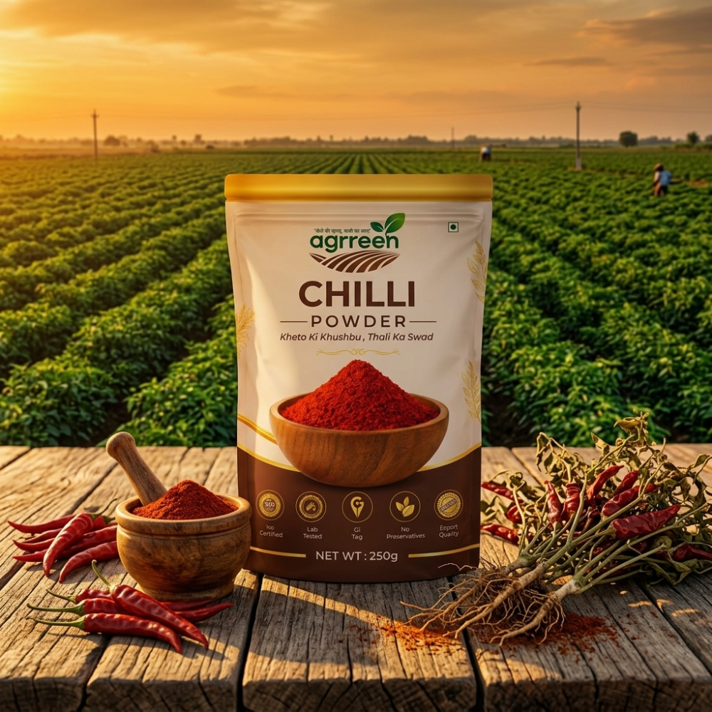 AGRREEN Guntur Red Chilli Powder 250g | GI Tag Certified Guntur Mirch | Authentic Andhra Premium Spice
